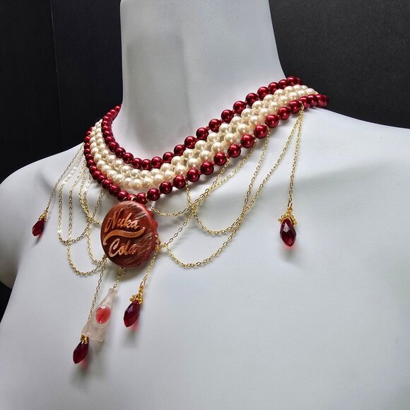 Handmade 18k Gold Plated Fallout Rusty Nuka Cola Inspired Choker Waterfall Neckl - Picture 3 of 11